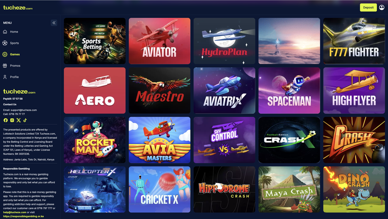 Tucheze.com game lobby